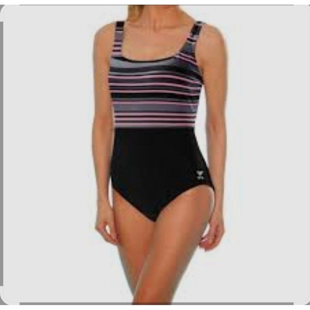 TYR Women's Delray Straight Neck Controlfit Pink/black 1 Pc Swimsuit Sz 8 New